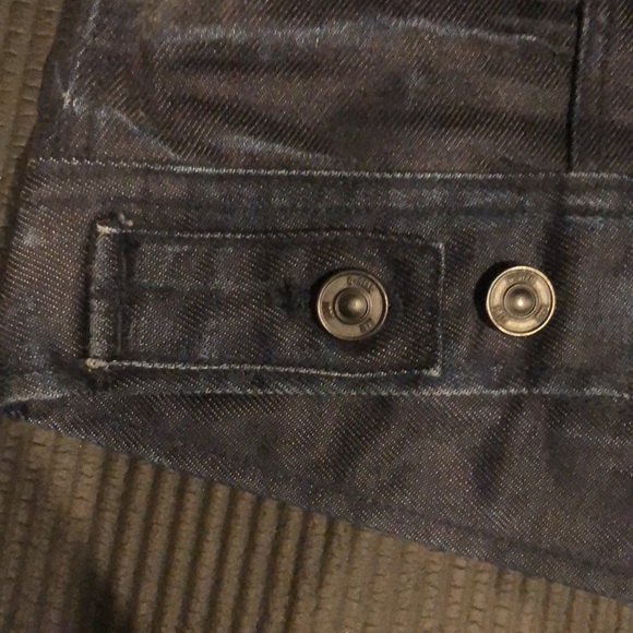 G-Star Raw Inked Denim Dark Blue Jean Jacket w/Authentic Leather Biker Sleeves - Picture 14 of 16